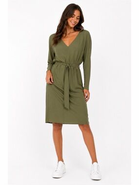 NWT Rec Room Olive Long Sleeve Dress with Tie
